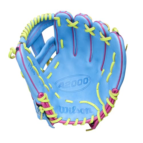 Wilson Spring 2026 A2000® Baseball Gloves - color: Sky Blue/Navy/Optic Yellow, size: Infield: 11.5"