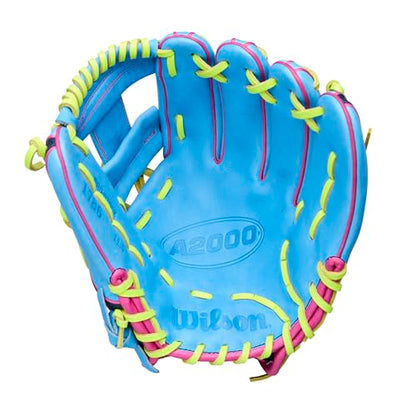 Wilson Spring 2026 A2000® Baseball Gloves - color: Sky Blue/Navy/Optic Yellow, size: Infield: 11.5"