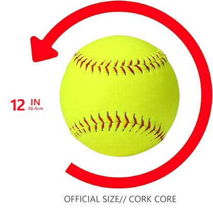 Sports Practice Fastpitch Softballs, Yellow Softballs Training Ball Unmarked & Leather Covered for Games, Practice and Training