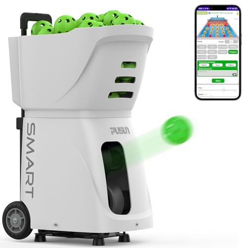 PP Smart Pickleball Machine – Automatic Pickleball Launcher with APP & Remote, 80+Ball Capacity, Adjustable Speed, Spin & Frequency, 4–6Hr Battery for Indoor & Outdoor Training - color: White