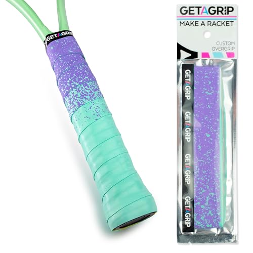 Get A Grip Racket Overgrips – Anti-Slip Tennis Grip Wrap, Sweat Absorbent & Quick-Dry Handle Tape for Tennis, Padel & Pickleball - color: Paint The Lines (Purple + Mint), size: 1 Grip