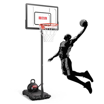 IGL Kids Basketball Hoop Outdoor Adjustable, 33 Inch Portable Basketball Goal with PC Backboard, Fillable Base & 40 lb Weight Ball for Backyard & Driveway - color: Black-Standard