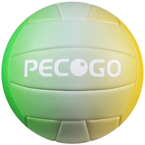 Size 5 Volleyball - Durable PU Leather, Indoor/Outdoor. Soft Control, Great Airtightness for Training/Games. Ideal for All Ages - color: Green+Yellow