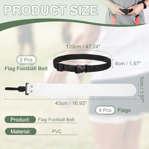Flag Football, Adjustable Flag Football Belts with Belt and Flags Easy Tear Away - color: White