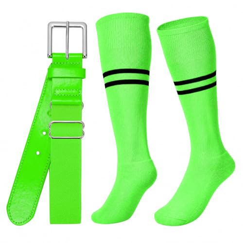 XZQTIVE Baseball Softball Socks and Belt Combo Set Adjustable Softball Socks and Elastic Belt for Kids Youth Adult - color: Fluorescent Green, size: Adult