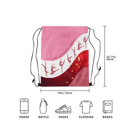 Castle Fairy Gymnastics Dance Drawstring Backpack Cheerleading Yoga Lover Sackpack for Beach Swimming Pool Pink Glitter Print Draw String Bags Waterproof Sports Gym - color: Pink 9