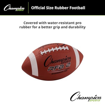 Champion Sports Rubber Football – Durable All-Weather Ball for Pee Wee to Official Sizes, Indoor & Outdoor Play - style: Intermediate Size