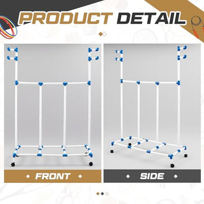 Aurelema Hoop Rope Cart Plastic Hoop Jump Rope Rack Cart with Wheels PE Equipment Rack for Elementary School Primary School Movable Garage Rolling Ball Holder Gym Sports Gear, 48 x 74 x 21.65 Inch