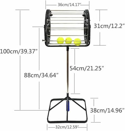 Tennis Ball Picker, Tennis Rolling Collector Basket, Automatic Ball Hopper with Adjustable Height, Funnel Grabber with Handle, for School, Gym, Club