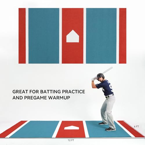 GSK Baseball Hitting Mat Red Blue 6x12 FT |3.8x10 FT Dual Color Turf Batting Practice Mats Batters Box EVA Foam Non-Slip Backing Roll-Up Home Plate Mat Training Softball Coach Teaching - size: 6FT×12FT