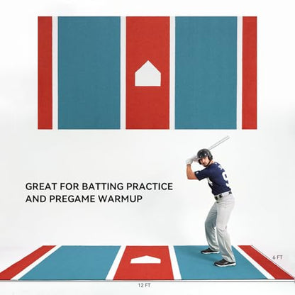 GSK Baseball Hitting Mat Red Blue 6x12 FT |3.8x10 FT Dual Color Turf Batting Practice Mats Batters Box EVA Foam Non-Slip Backing Roll-Up Home Plate Mat Training Softball Coach Teaching - size: 6FT×12FT
