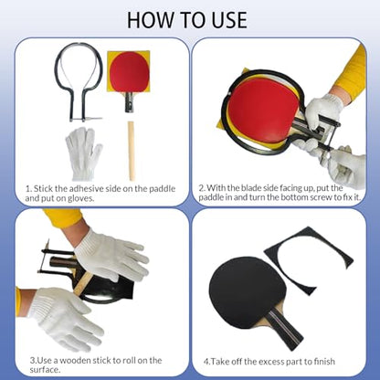 Table Tennis Rubber Cutter Kit - Adjustable Arc Bow Knife Design Fits All Racket Curves.4-Piece Set.Cutting Knife - Roller - Gloves - Table Tennis Bat Replacement Rubbers Sheet.
