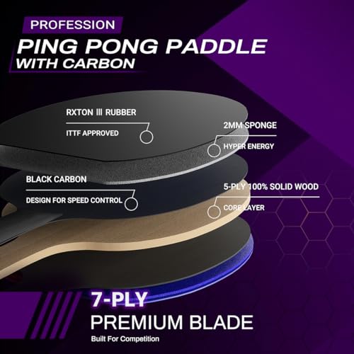 Professional Ping Pong Paddles-Lightweight Carbon Fiber Table Tennis Rackets with 7-Ply Blade, 2.0mm Premium Sponge, ITTF Approved Rubber - for Tournament-Level Performance Table Tennis Paddles - style: Blue(1-Pack)