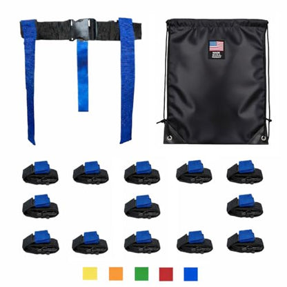 HE Adult Flag Football Belts 40″ Adjustable, Extra-Wide 2″ Heavy-Duty Polypro – Made in USA Lifetime Waranty Several Colors - color: Blue