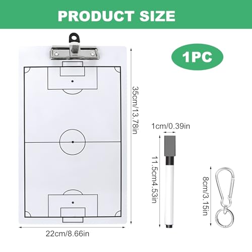 Soccer Coaching Board Clipboard, Double-Sided Dry Erase Tactical Strategy Board, 14 x 9 Inch Planning Whiteboard with Marker, Non-Magnetic Lineup Tool