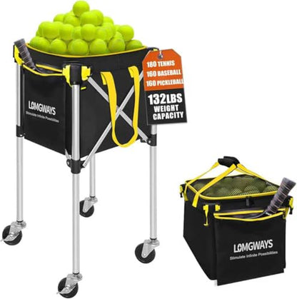Pickleball Tennis Ball Hopper-Foldable Lightweight Tennis Cart Holds 180 Tennis/160 Pickleballs with Removable Bag,Wheels,Side Pocket for Training/Teaching, for Tennis/Pickleball/Baseball/Softball - style: Yellow