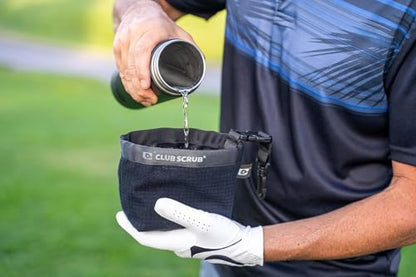 Club Scrub Golf Club and Golf Ball Cleaning Bag, Waterproof Clean Face Technology Liner, Detachable Clip, Machine Washable, Cleans Club Grooves, Dry Exterior (Neoprene or Microfiber Option Available) - color: Black, style: Microfiber Pro