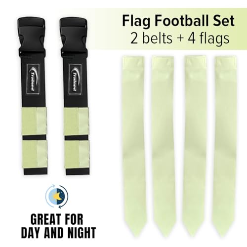 Trained Glow in the Dark Flag Football Set – 2-Man Adjustable Flag Football Belts with Flags – Outdoor Flag Football Gear