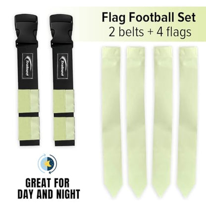 Trained Glow in the Dark Flag Football Set – 2-Man Adjustable Flag Football Belts with Flags – Outdoor Flag Football Gear