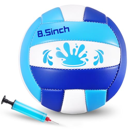 Leitee 5/8.5 Inches Waterproof Volleyball Swimming Pool Water Volleyball with Soft Cover and Pump for Adults Pool Beach Game Outdoor Indoor - color: Blue/Light Blue/White, size: 8.5 Inch