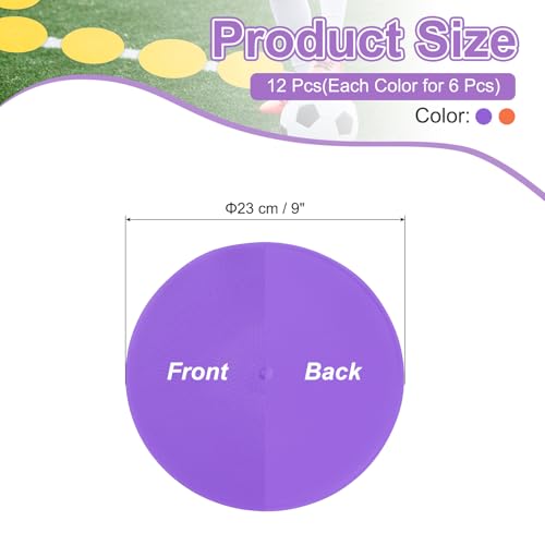 PATIKIL Spot Markers 9 Inch, 12 Pcs Non-Slip Floor Dots Agility Markers Flat Field Cones Poly Dots for Gym PE Speed Training Dance Soccer Basketball Sports, Orange/Purple