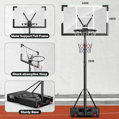 Basketball Hoop Outdoor, 10FT Height Adjustable 45 Inch Shatterproof Backboard Portable Basketball Hoops Goals System with 2 Wheels for Backyard/Driveway/Indoor/Court - style: 02 Charcoal Black