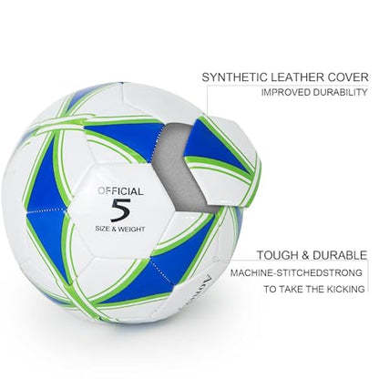 Aoneky Adult Size 5 Traditional Soccer Ball - Ships Deflated, Pump Included - color: White/Blue, style: 10-Pack Deflated Ball with Pump