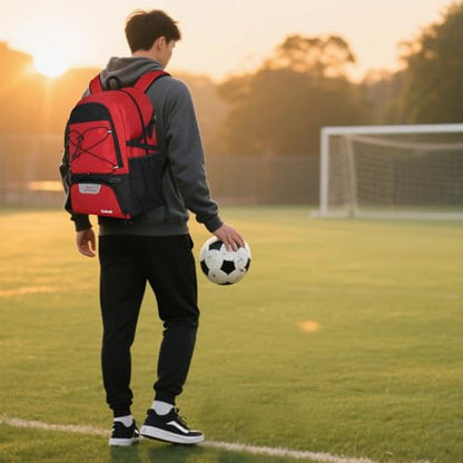 Goloni 30L Sports Backpack with Ball Compartment & Ventilated Shoe Pocket,Basketball Soccer Bag for Youth Boys Girls - color: Wine Red