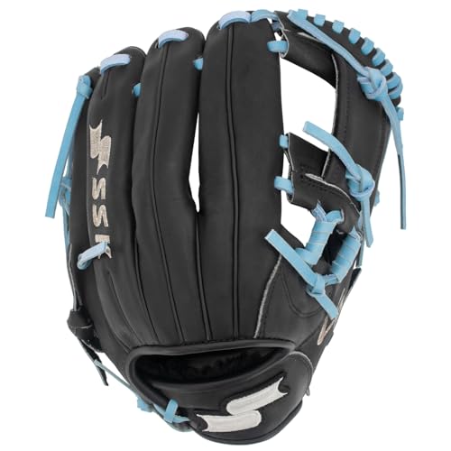 SSK Z5 Craftsman Youth Baseball Glove – 10.5” – 11” – 11.25” – 11.5” Right & Left Hand Throw - color: Black/Columbia - I Web, size: 11.5" - Left Hand Throw