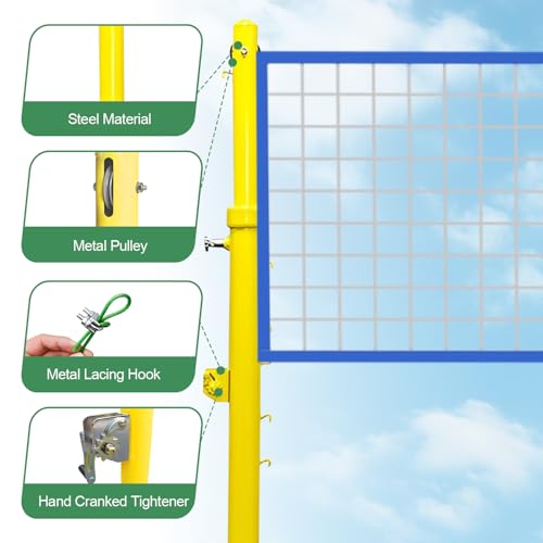 Volleyball Poles Adjustable Height,Professional Permanent Volleyball Net Posts,Outdoor Badminton Post,Volleyball Net Poles with Ground Sleeves for School Indoor Gym Adult Kids