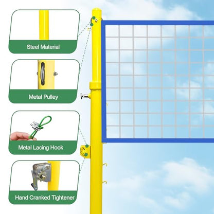 Volleyball Poles Adjustable Height,Professional Permanent Volleyball Net Posts,Outdoor Badminton Post,Volleyball Net Poles with Ground Sleeves for School Indoor Gym Adult Kids