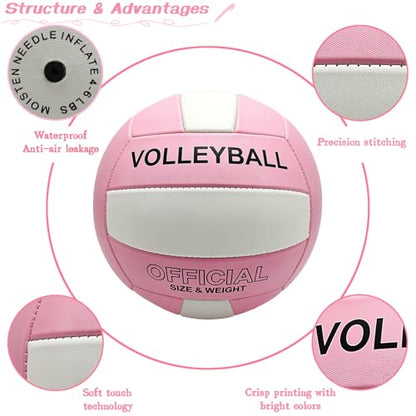 Volleyball Official Size 5 for Indoor Outdoor, Thicker PU Soft Volleyball Kit with Ball Pump for Adults Beach Game Gym Pool Training Play, Soft Touch