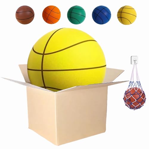 Silent Indoor Basketball, Noiseless Foam Construction, Soft Touch Surface Training Ball, Non-Damaging Design Evolution Basketball Training, Airless with Realistic Bounce - color: Yellow, size: NO.5(8.26 in)