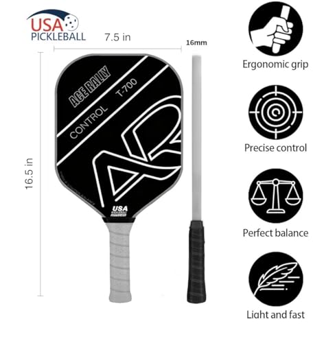 Pickleball Racket Set (2 Rackets), T700 Carbon Fiber Pickleball Rackets (2), 2 Outdoor pickleballs, 2 Indoor pickleballs, 1 Pickleball Bag (Unisex)