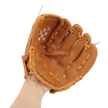 Baseball Glove Ergonomic PU Leather Baseball Mitts, Soft Professional Fielding Glove with Enhanced Grip, Durable Softball Outfield Mitt for Youth and Adult Players - color: Brown, size: 9.5 Inch