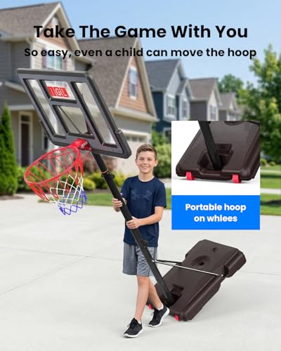 IGL 44" Portable Basketball Hoop Outdoor, 5.6-10FT Adjustable Height, Shatterproof PC Backboard, Fillable Base & Ball Weight - Basketball Goal for Backyard Driveway, Fun for Kids Teens Adults Family