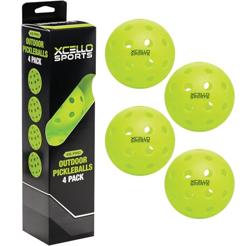 Xcello Sports Outdoor Pickleball 4-Pack, 40 Hole, Neon Green