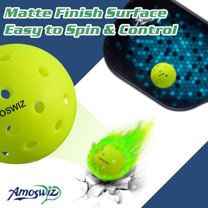 Outdoor Pickleball Balls, 4 Pack Upgraded Seamless Outdoor Pickleballs with Mesh Bag, Neon Green Color High Visibility, Durable for Training
