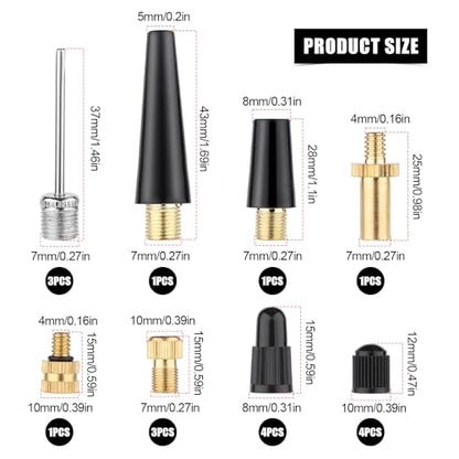 NQEUEPN 19pcs Bicycle Valve Adapter Set for Presta Schrader, Brass Bike Tire Valve Adapter Includes Ball Pump Needles Inflatable Needles Air Pump Needles Caps for Sports Balls Bikes Inflatable Device