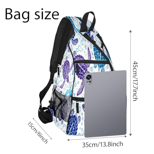 Print Pickleball Backpack Cute Hand Drawn Turtles | Padded 6-Paddle Compartment & Separate Shoe Bag | Multi-Pocket Sports & Gym Backpack for Tennis, Travel, Commute