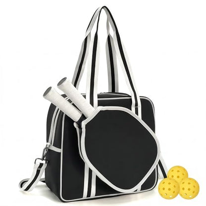 Pickleball Bag for Women Men, Tote with Adjustable Crossbody Strap, Lightweight Pickle Ball Bags with Paddle Cover Pocket Holds 2 Paddles