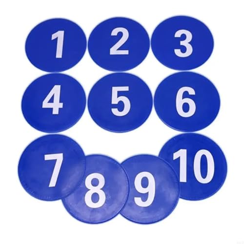 10pcs Numbered Floor Spots Markers Soccer Flat Sign Discs Footworks Training Mat - color: Blue