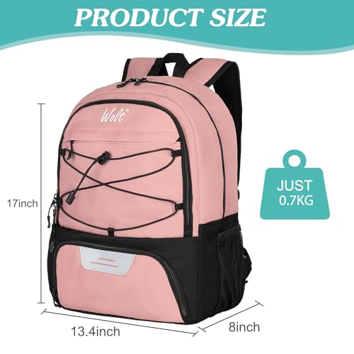 WOLT Soccer Backpack Soccer Bag with Ball Holder & Shoes Compartment, Sport Equipment Bags For Football, Basketball, Volleyball, Gym - color: LightPink