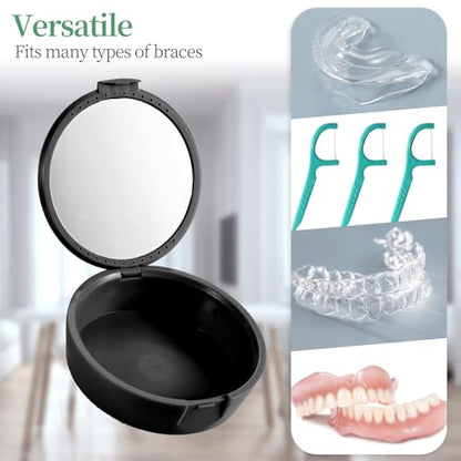 Retainer Case, Denture & Mouth Guard Orthodontic Aligner Case With Mirror & Ventilation, Black Skull