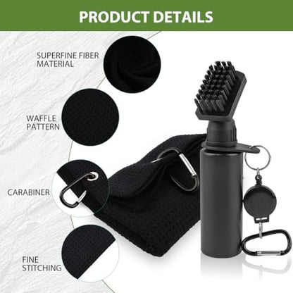 Golf Club Brushes & Golf Towel,Heavy Duty Retractable Clip- Squeeze Water Bottle 7.5 Inche for Easy Cleaning with Nylon Bristles- Holds 4 Oz Water,Golf Cleaner Accessories for Men