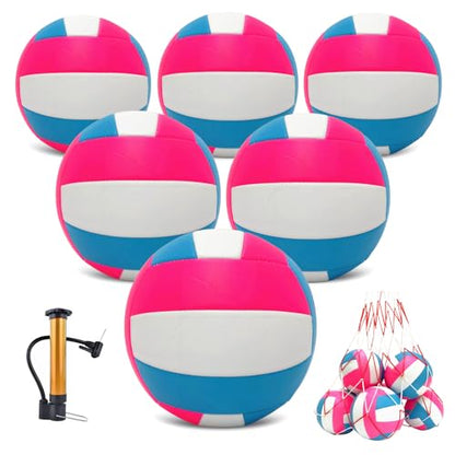 Official Size 5 Volleyball Balls, Waterproof Soft Bulk Recreational Volley Balls with Pump and Net Bag for Beach Pool Sand Training for Beginner