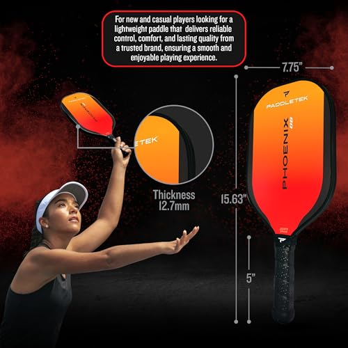 Paddletek Phoenix G6 Pickleball Paddle | Professional Pickleball Paddles with Honeycomb Core, Polycarbonate Surface, Graphite PolyCore & High Tack Performance Grip | USAPA Approved
