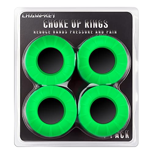 CHAMPKEY Premium Choke Up Rings 4 Pack | Reduced Hands Pain and Pressure Baseball Rings | Ideal for Baseball, Softball and Tee Ball Bat - color: Green