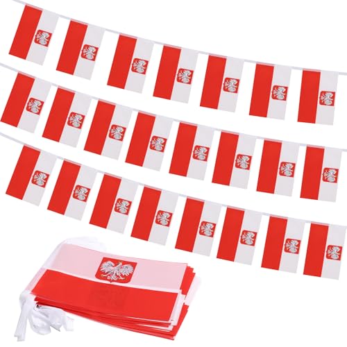 Poland State Ensign Flag Banner, Small Mini Polish Eagle Flags Patriotic Decoration for Party, Classroom, Sports Events, 33 Feet 30 Flags - color: Polish Eagle Flags