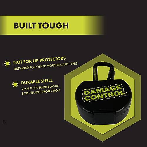 Damage Control Mouth Guard Case with Carabiner Clip – Heavy Duty Ventilated Shell, Easy Open, Attachable Storage for Lip Guards & Sports Mouthpieces – Black